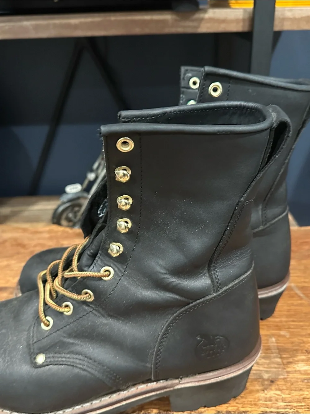 Georgia Boot Black Work Boots with Gold Laces
